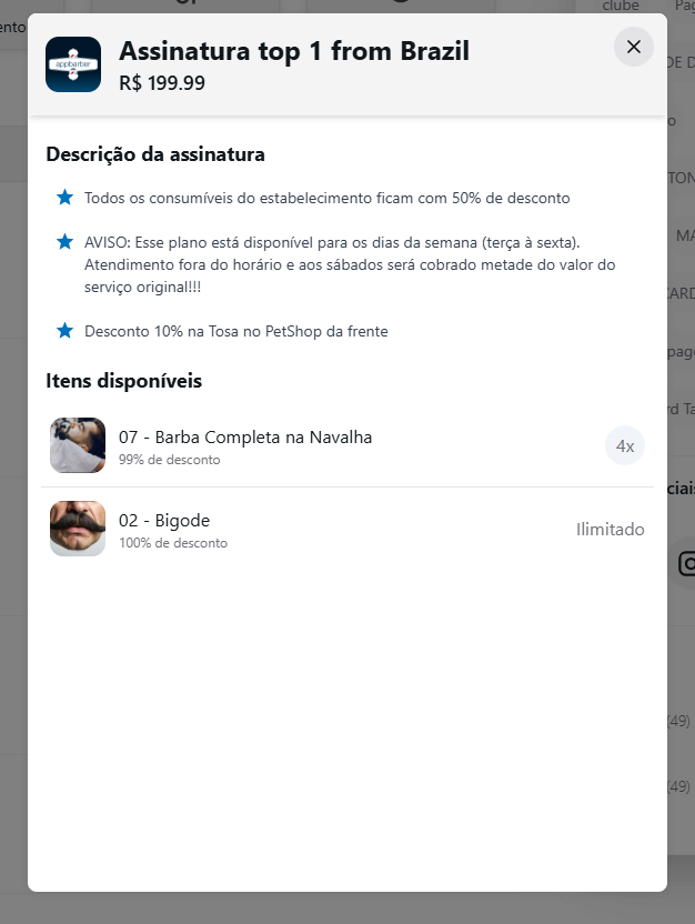 Itens da assinatura
